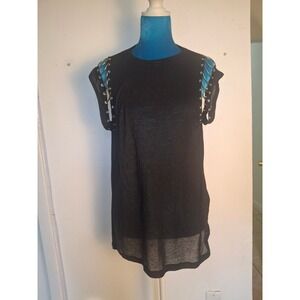 IRO Jeans Basma 17S Black Ring Shoulder Sleeveless Top S Lyocell Semi-Sheer